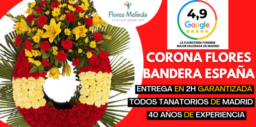 Corona flores funeral bandera de España Madrid