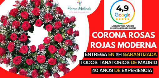 Corona flores funeral rosas rojas
