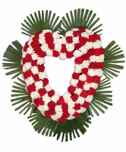 Corona Flores para enviar al tanatorio con forma de Corazón de claveles rojos y blancos